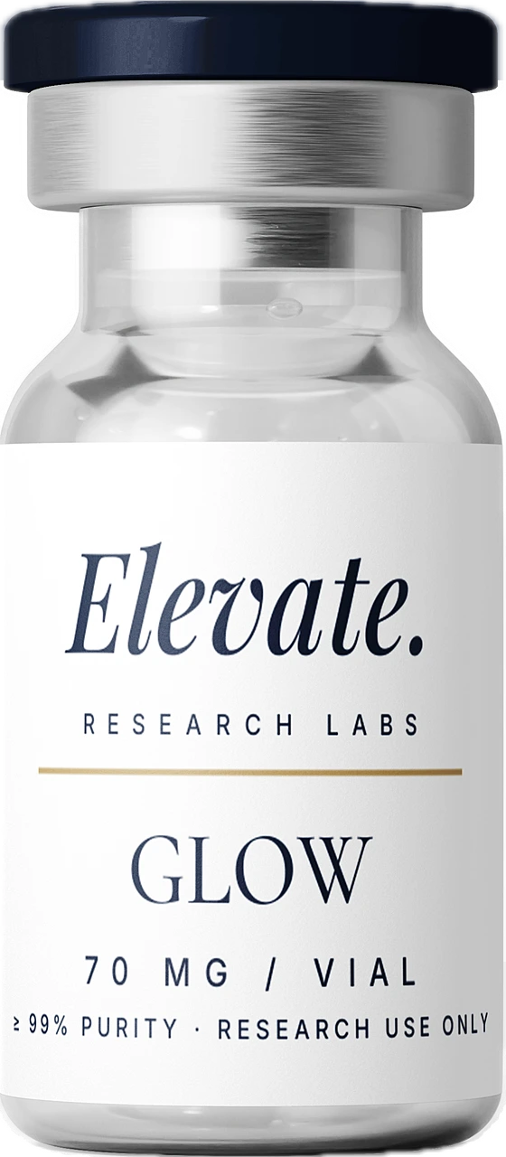 A sealed GLOW Blend research vial
